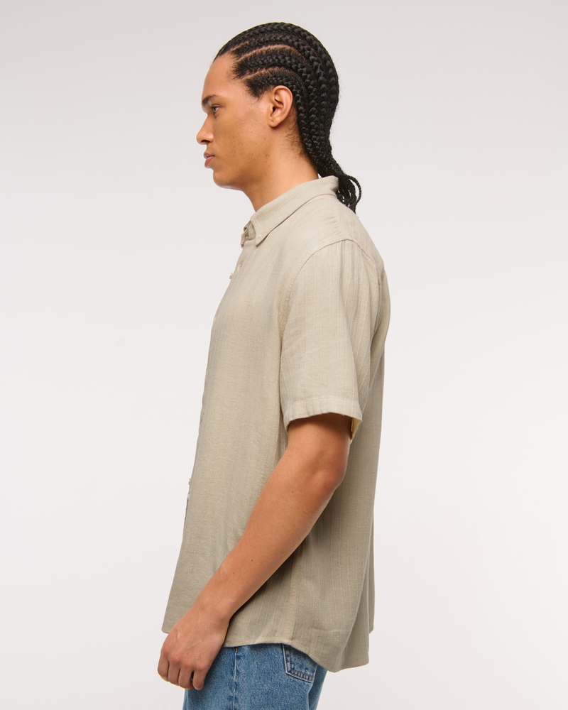 Short-Sleeve Summer Linen-Blend Button-Up Shirt