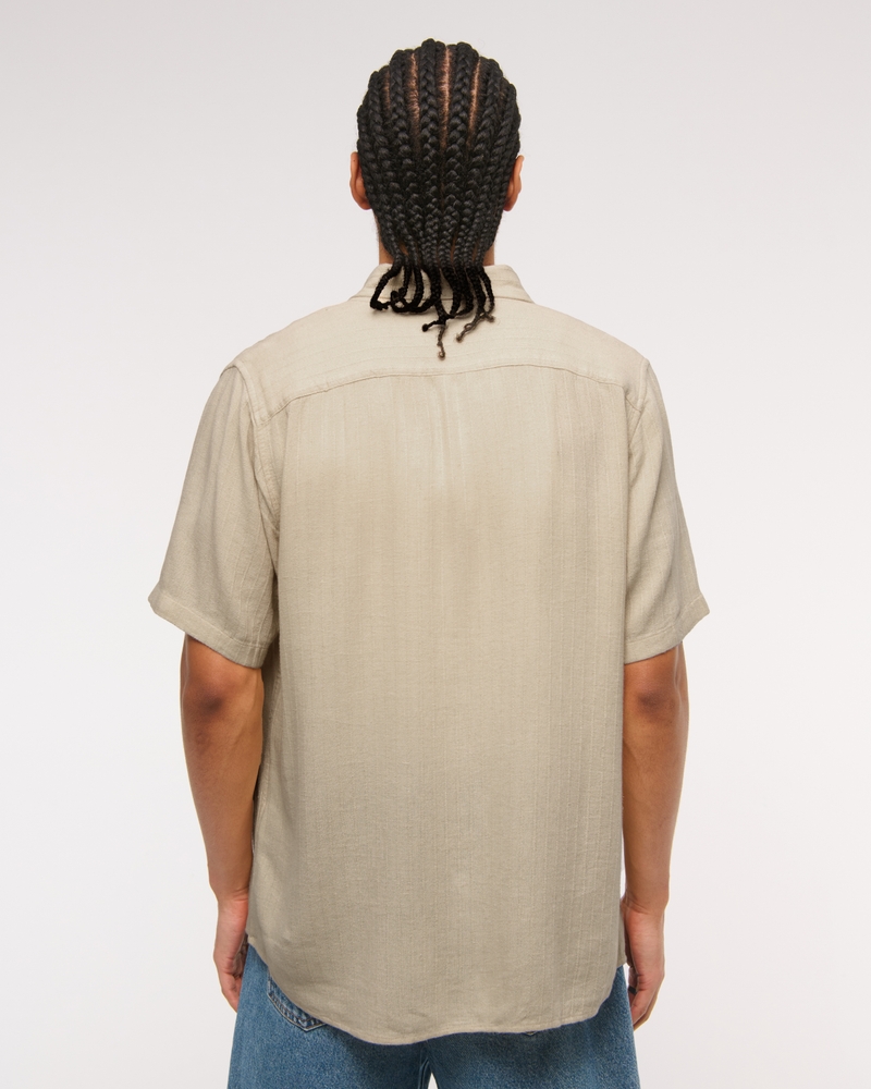Short-Sleeve Summer Linen-Blend Button-Up Shirt