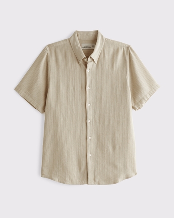 Short-Sleeve Summer Linen-Blend Button-Up Shirt