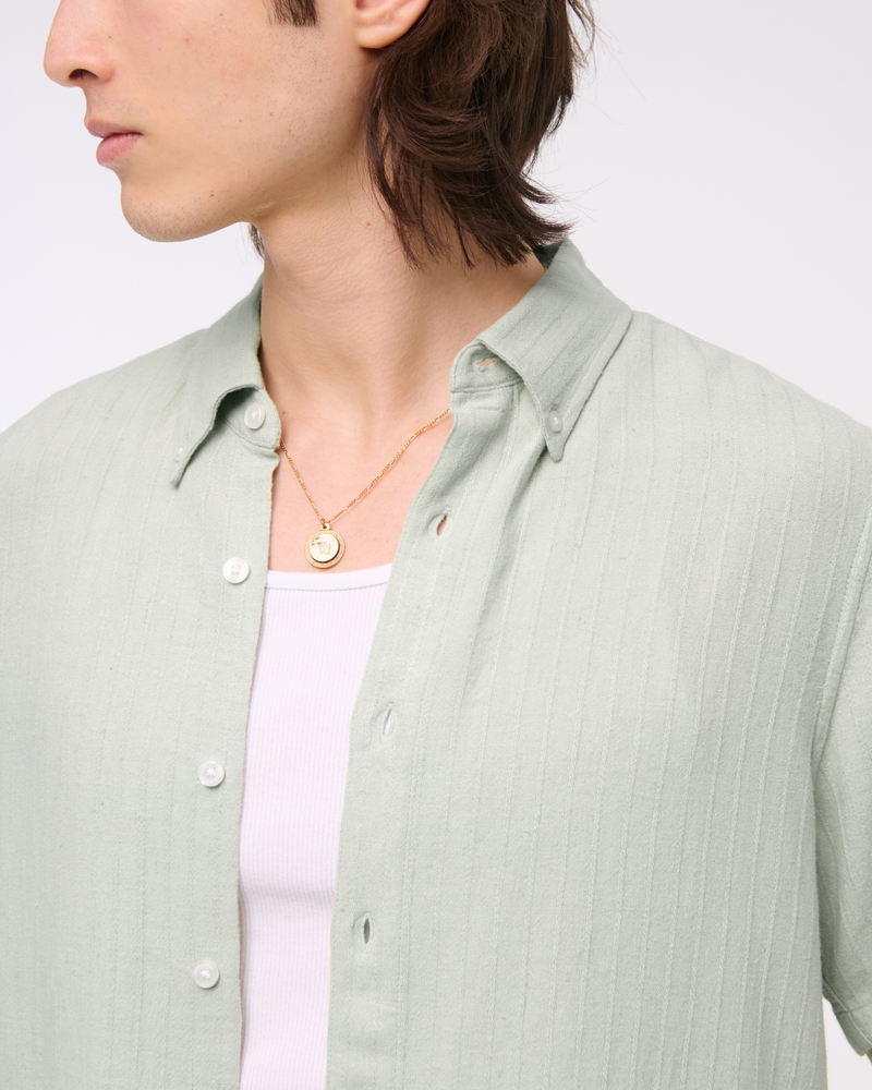 Short-Sleeve Summer Linen-Blend Button-Up Shirt