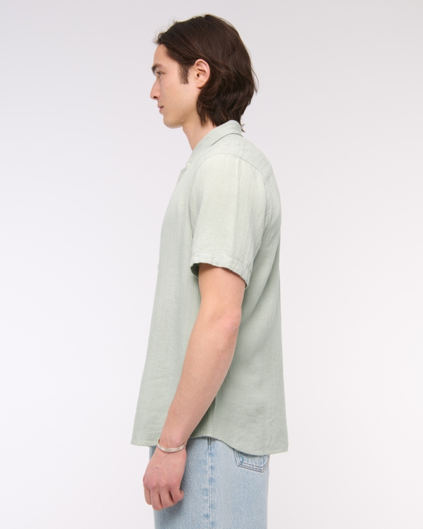 Short-Sleeve Summer Linen-Blend Button-Up Shirt