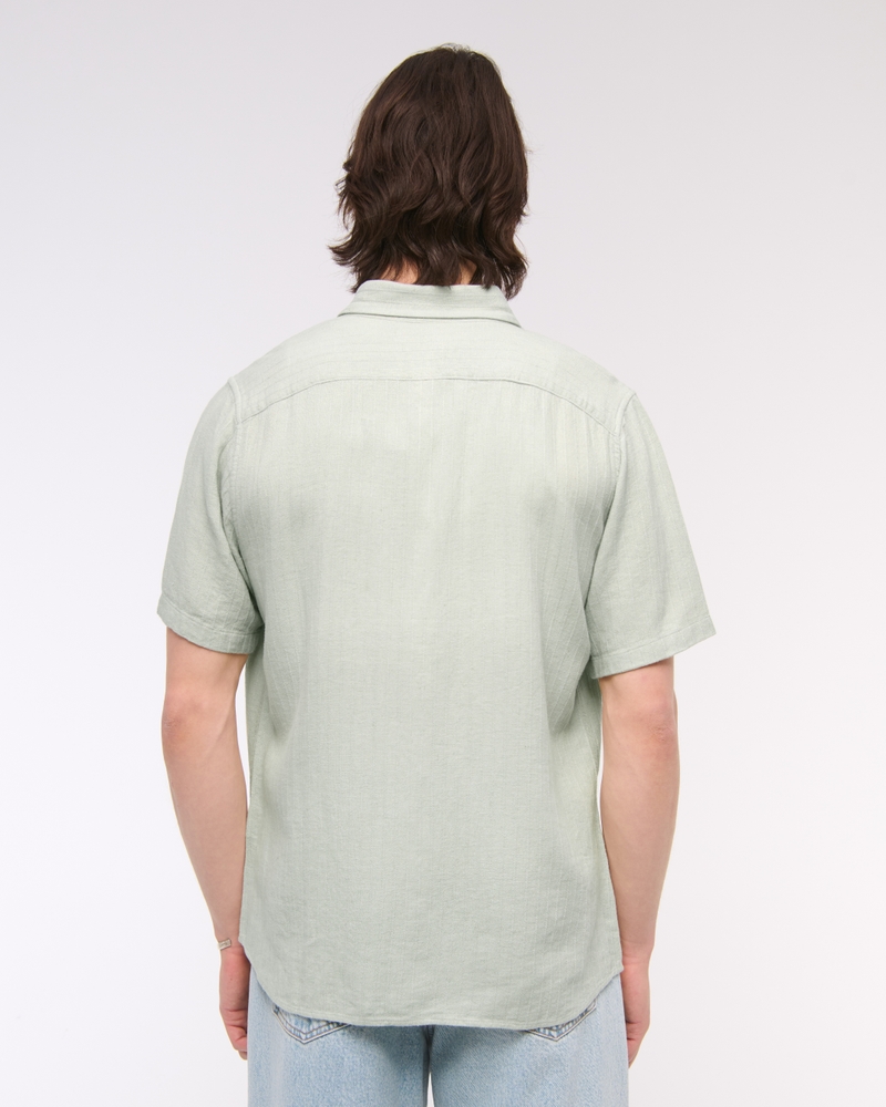 Short-Sleeve Summer Linen-Blend Button-Up Shirt