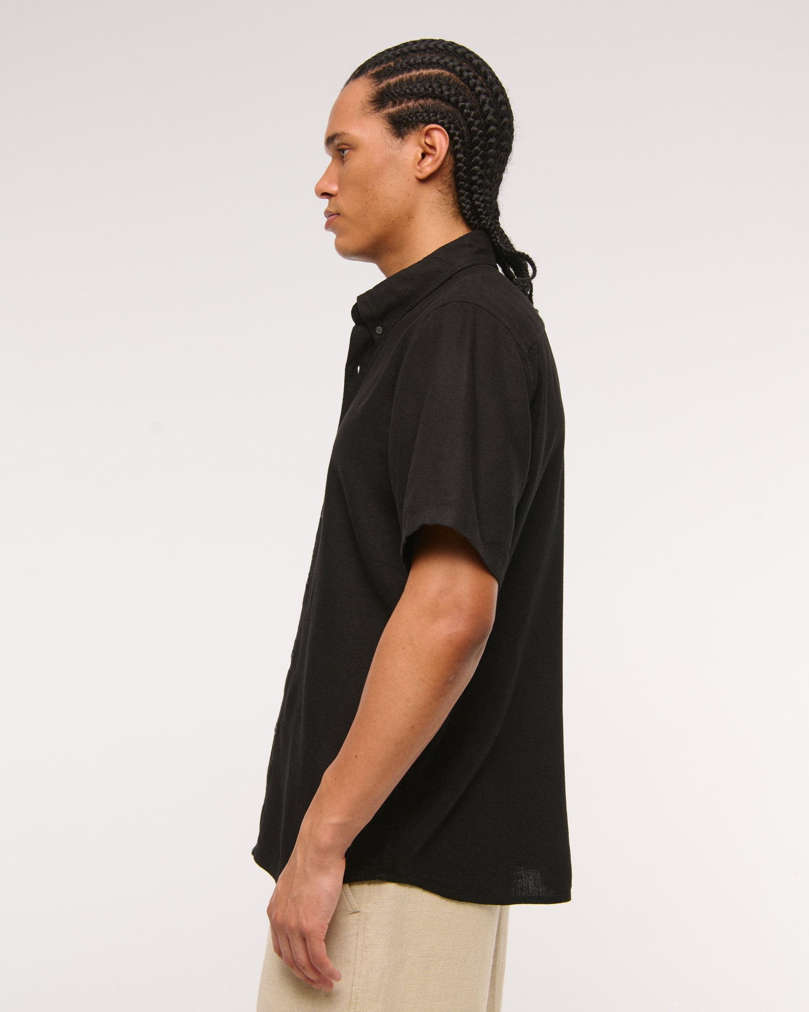 Short-Sleeve Summer Linen-Blend Button-Up Shirt