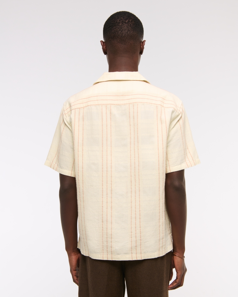 Camp Collar Textured Button-Up Shirt