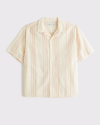 Camp Collar Textured Button-Up Shirt