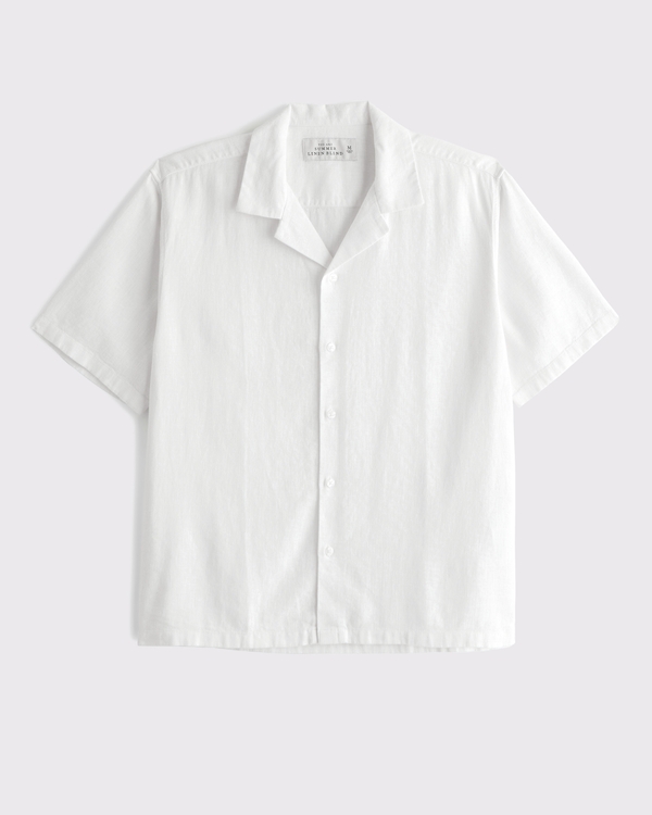Camp Collar Summer Linen-Blend Shirt, White view 2