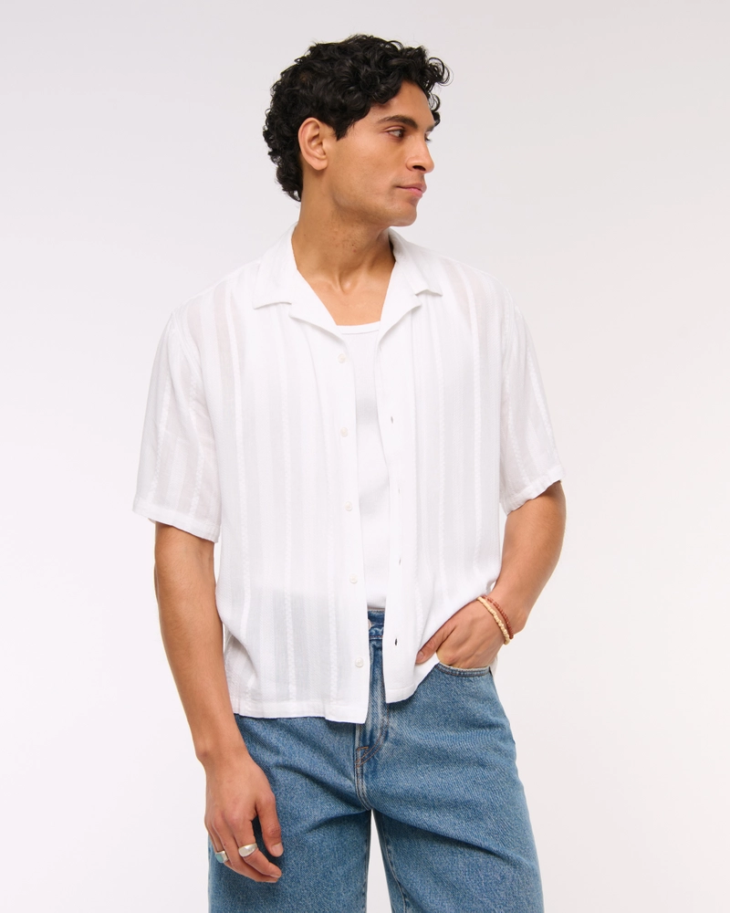 Camp Collar Cropped Button-Up Shirt