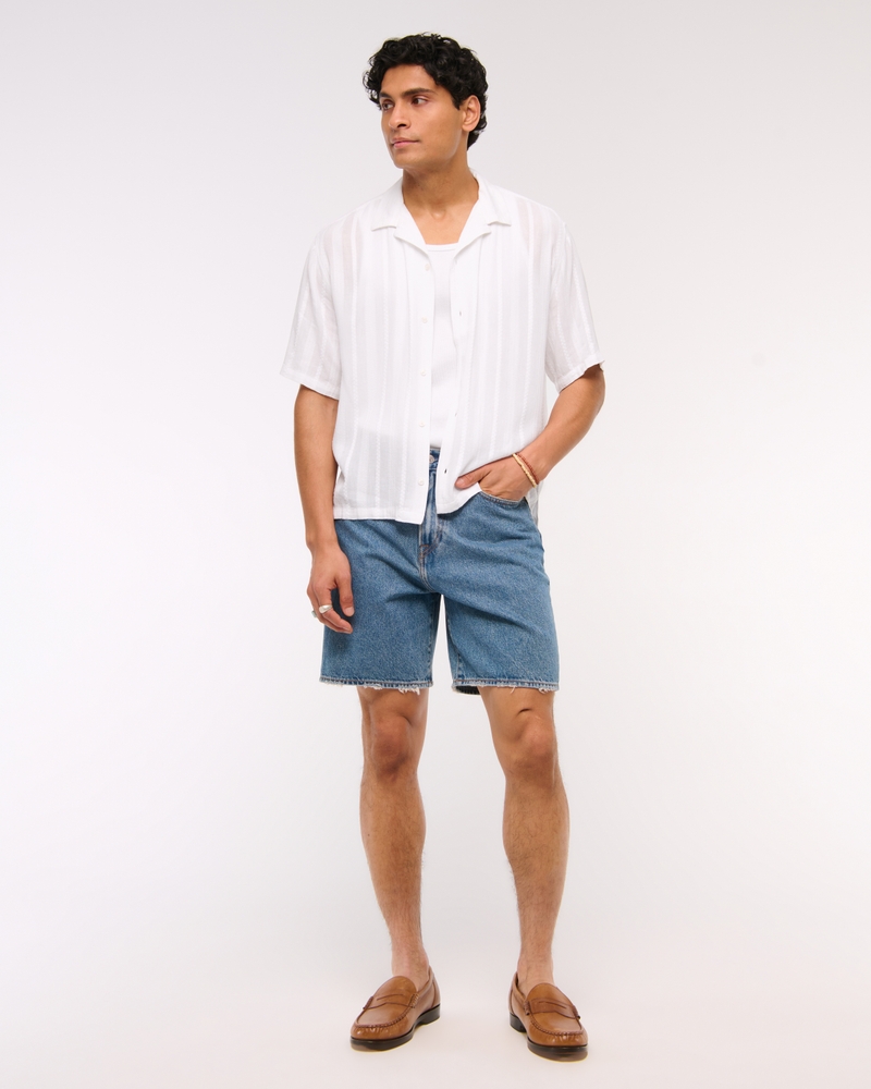 Camp Collar Cropped Button-Up Shirt
