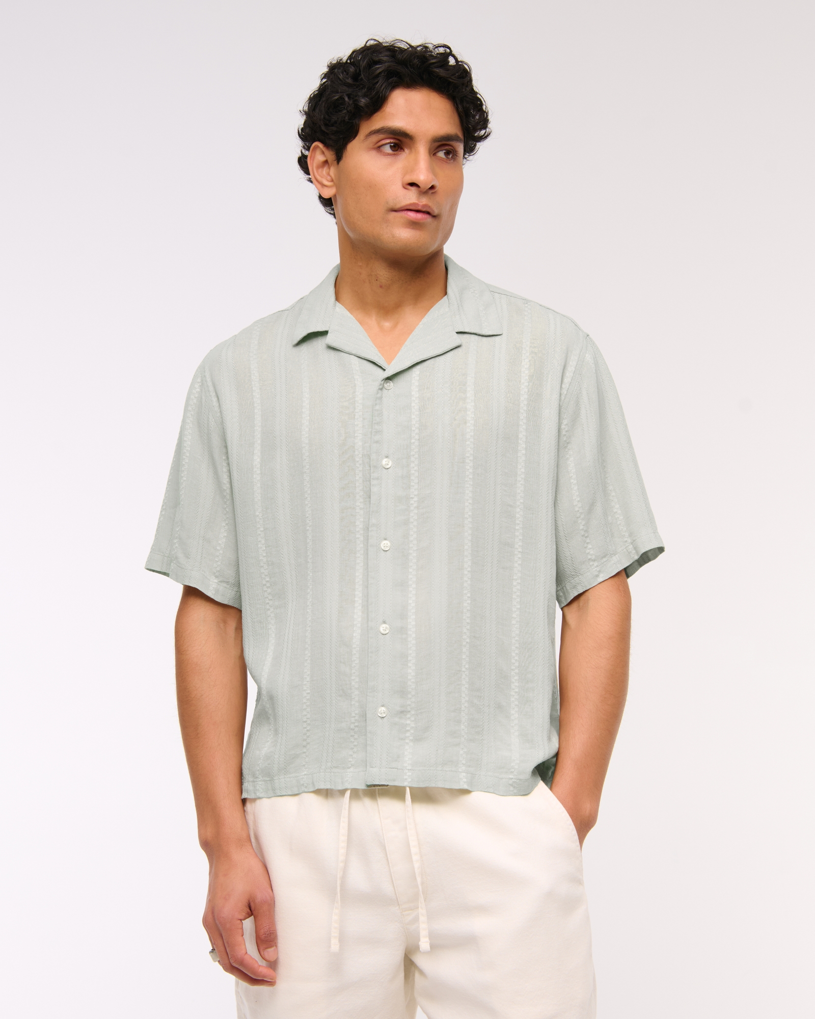 Abercrombie & Fitch Camp Collar Cropped Cupro Shirt | MainPlace Mall