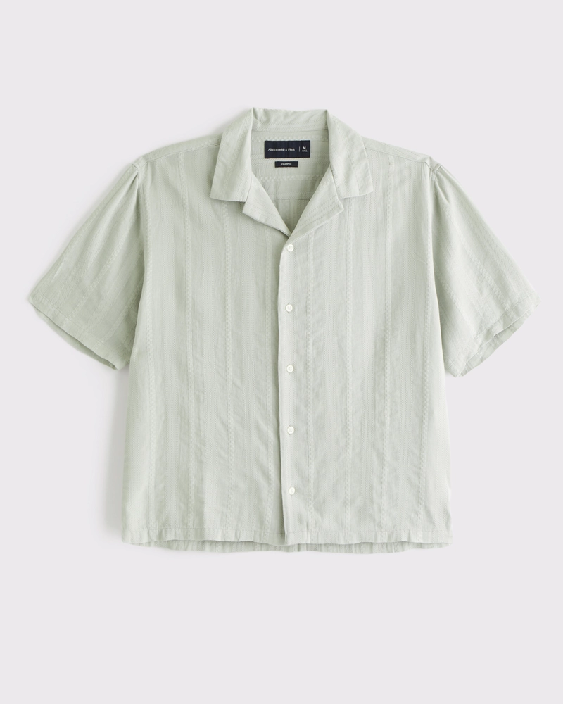 Camp Collar Cropped Button-Up Shirt