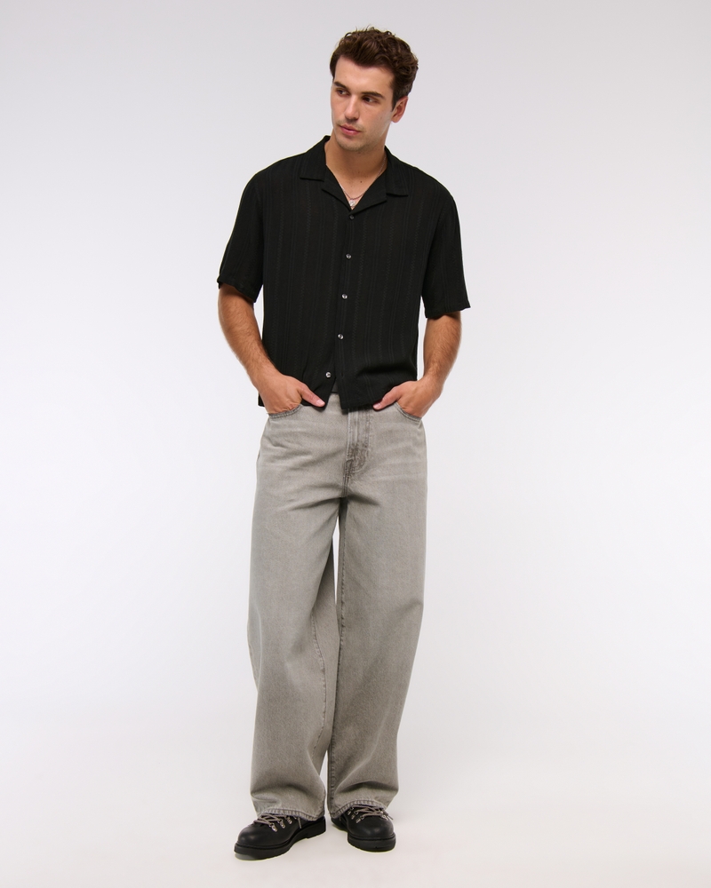 Camp Collar Cropped Button-Up Shirt