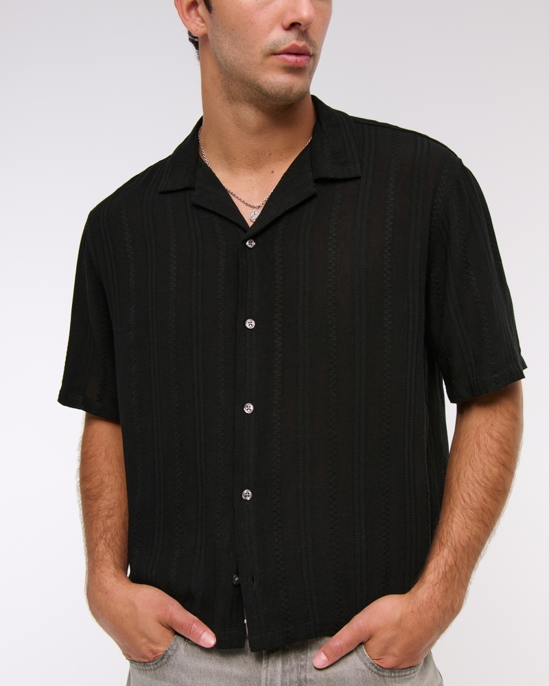 Camp Collar Cropped Button-Up Shirt