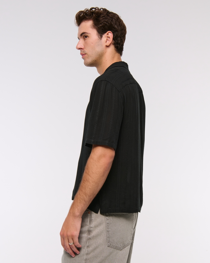 Camp Collar Cropped Button-Up Shirt
