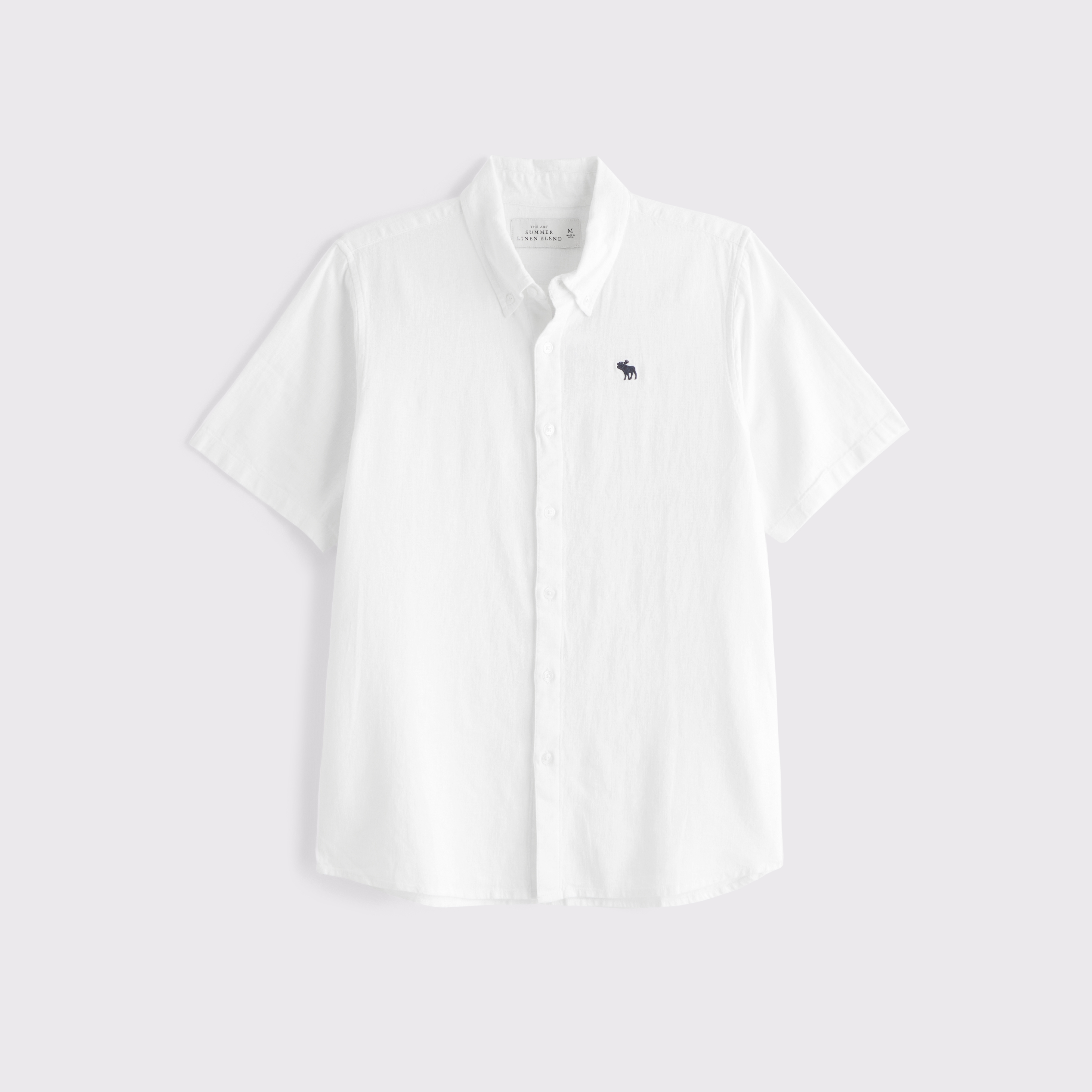 Abercrombie & Fitch 半袖 リネン ボタンアップ シャツ メンズ 半袖サマーリネンブレンド アイコン ボタンアップシャツ