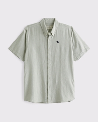 半袖サマーリネンブレンド アイコン ボタンアップシャツ