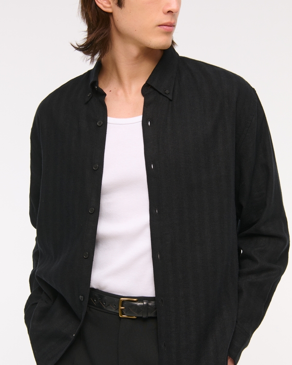 Summer Linen-Blend Button-Up Shirt