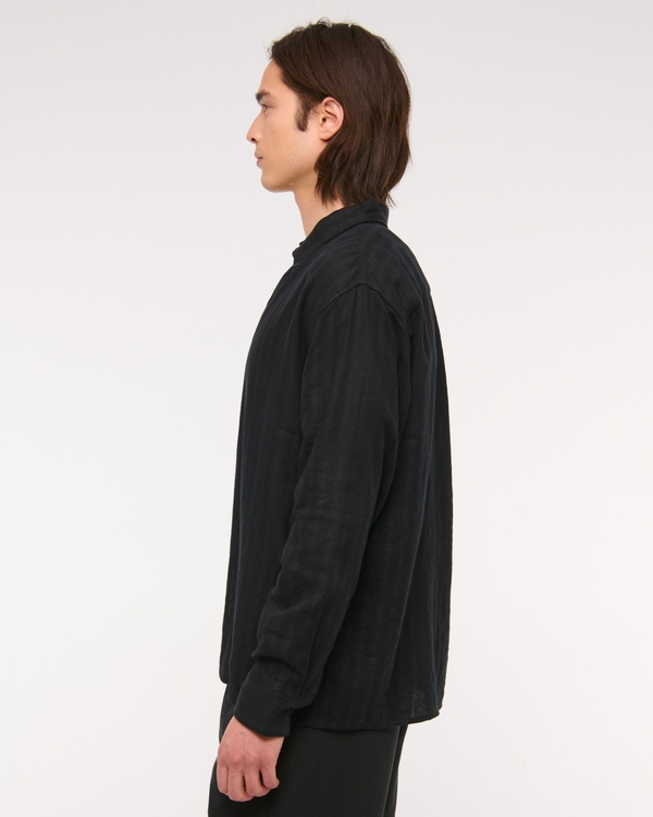 Summer Linen-Blend Button-Up Shirt