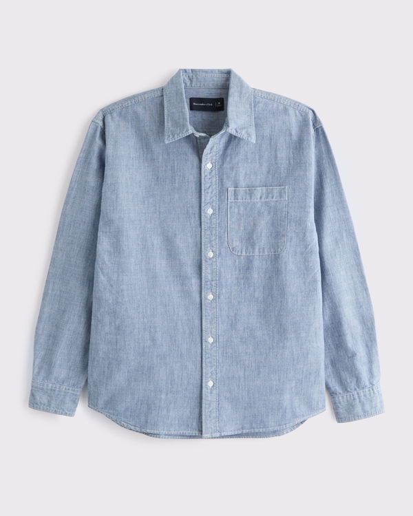Chambray Button-Up Shirt, Chambray view 1