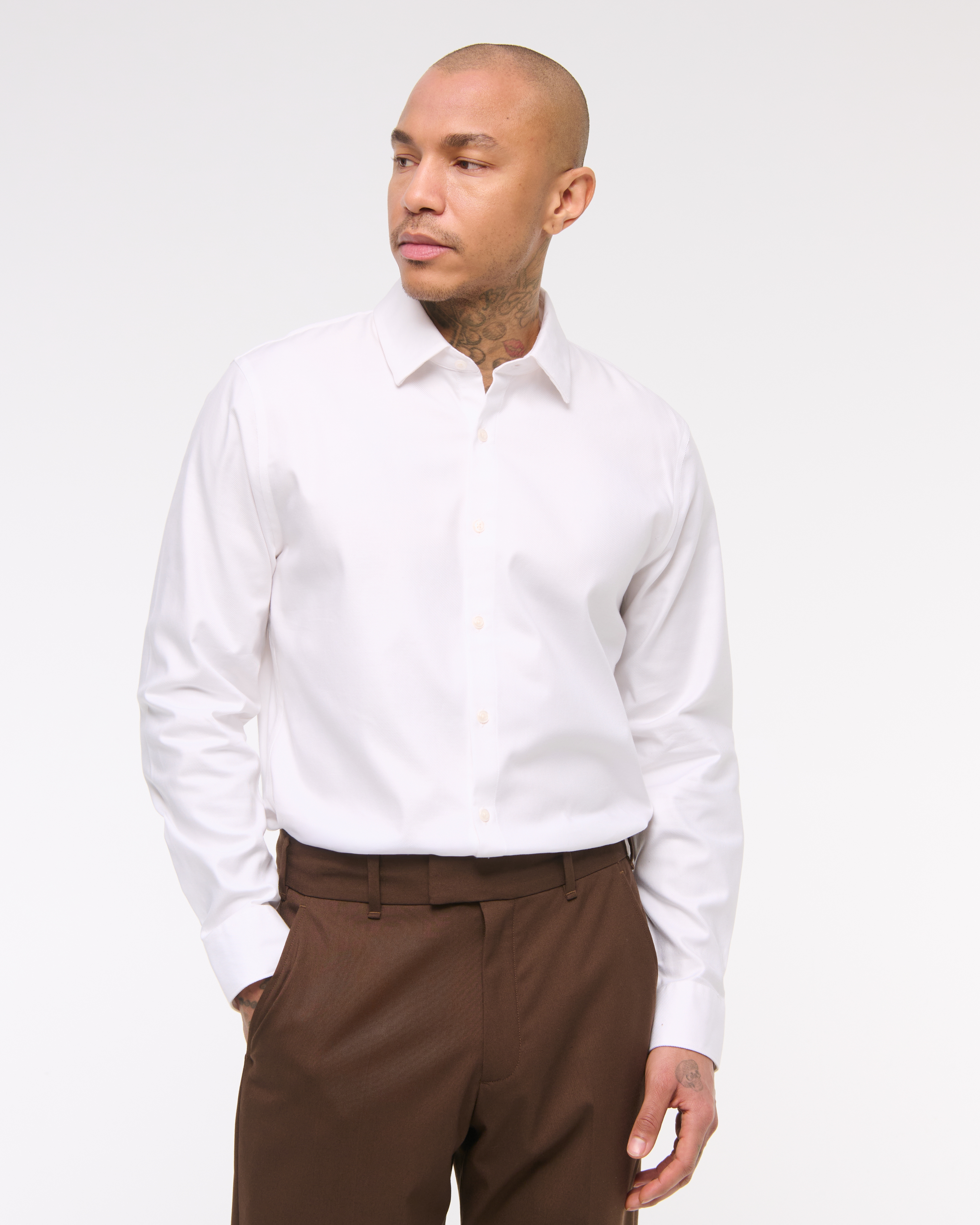 Abercrombie & Fitch A&f Collins Slim Stretch Suiting Shirt In White