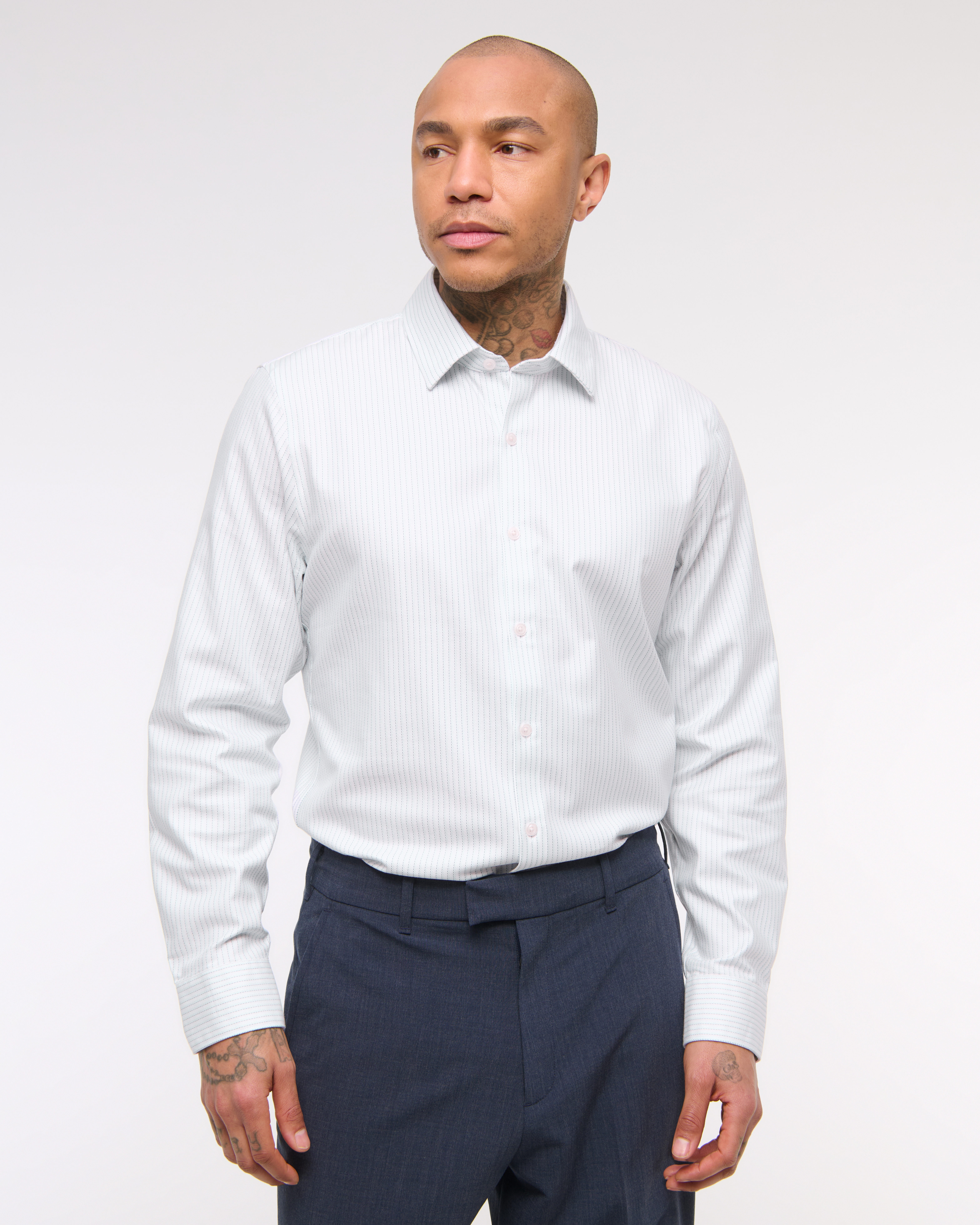 Abercrombie & Fitch A&f Collins Slim Stretch Suiting Shirt In White