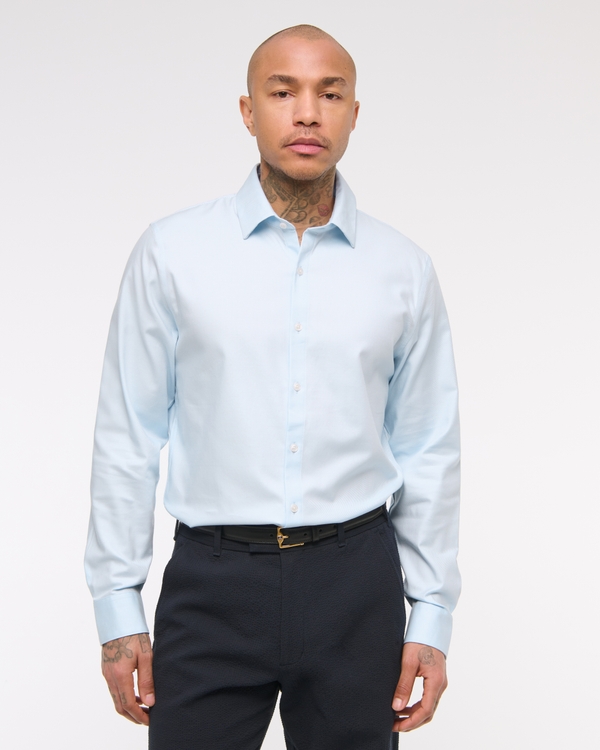 Men's A&F Collins Slim Stretch Suiting Shirt in Blue Stripe | Size XXL Tall | Abercrombie & Fitch