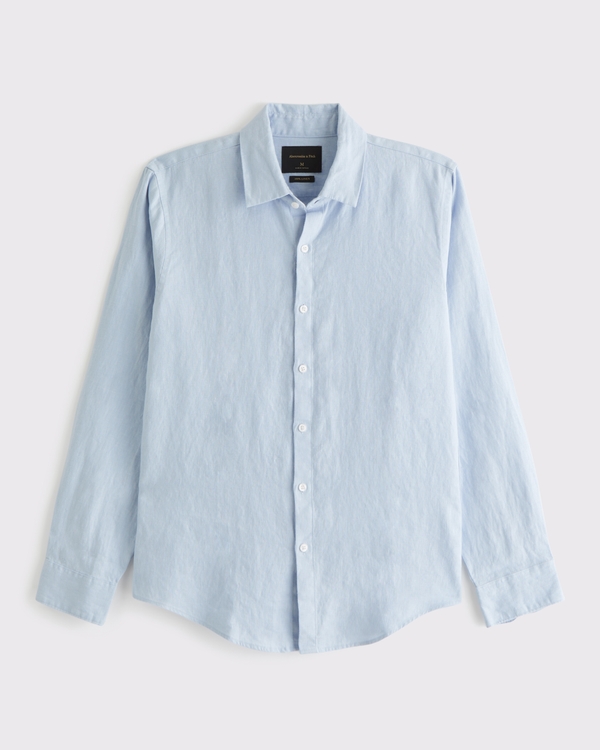 The A&F Collins Linen-Blend Shirt, Light Blue view 1