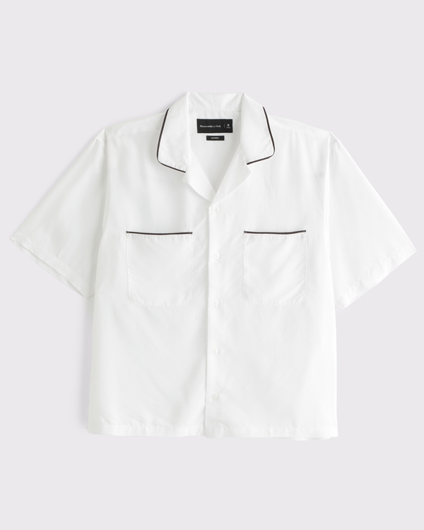 Camp Collar Cropped Cupro Shirt, White view 1