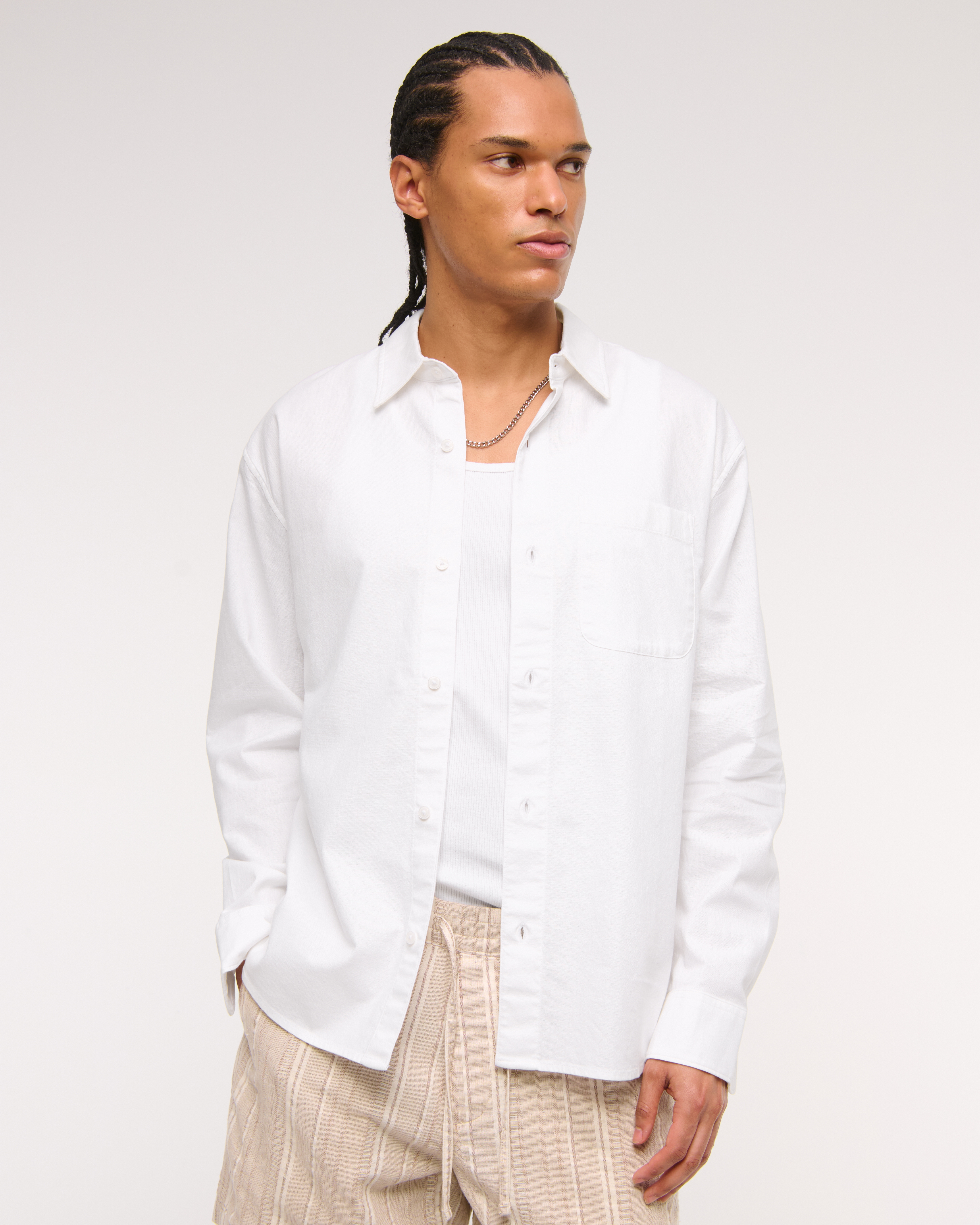 Abercrombie & Fitch Summer Linen-blend Button-up Shirt In White