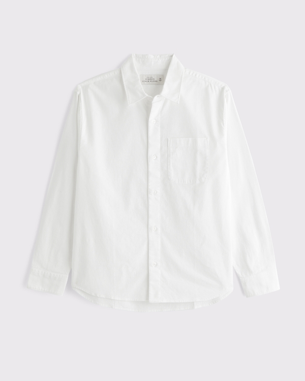 Summer Linen-Blend Button-Up Shirt, White view 1