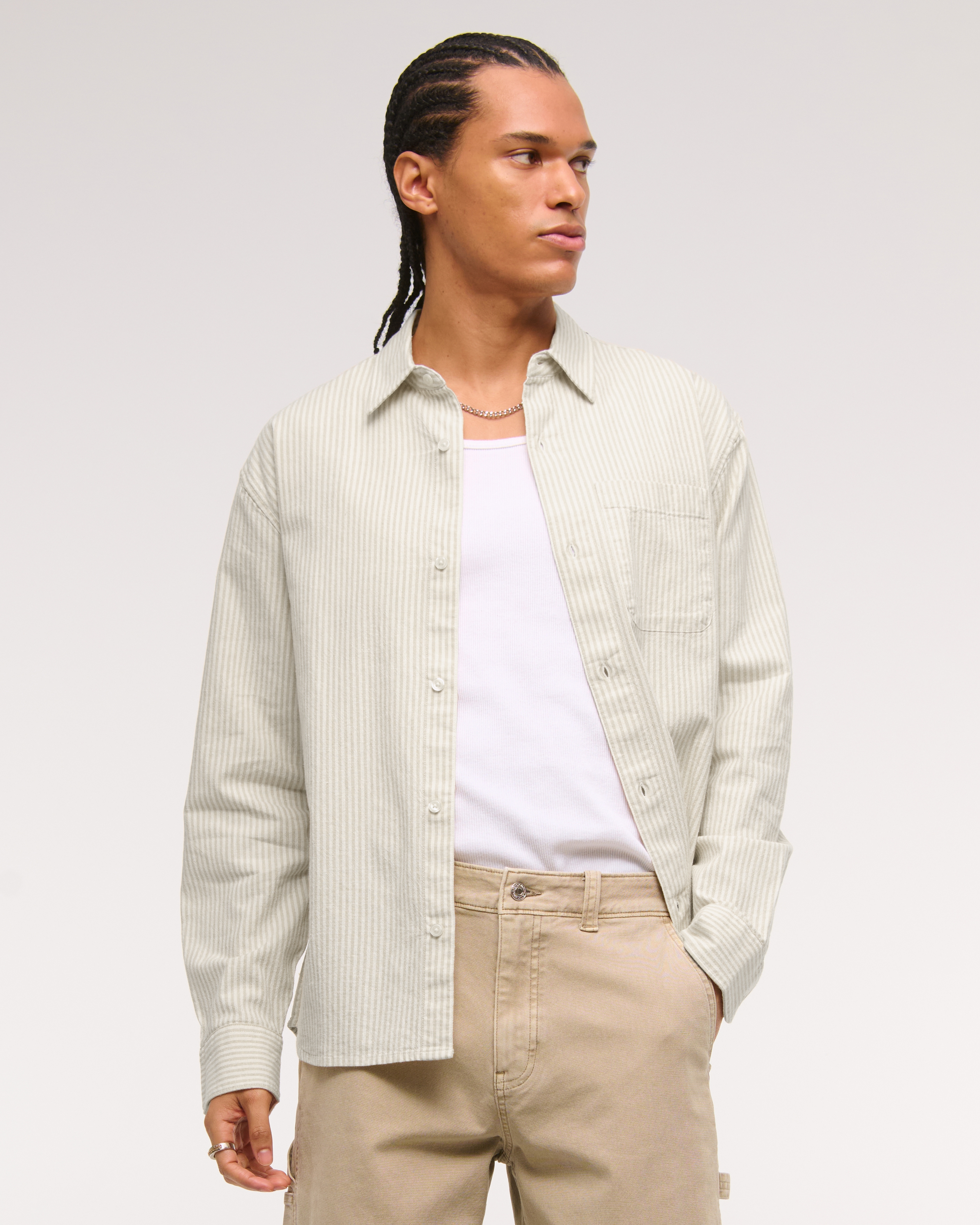 Abercrombie & Fitch Summer Linen-blend Button-up Shirt In White