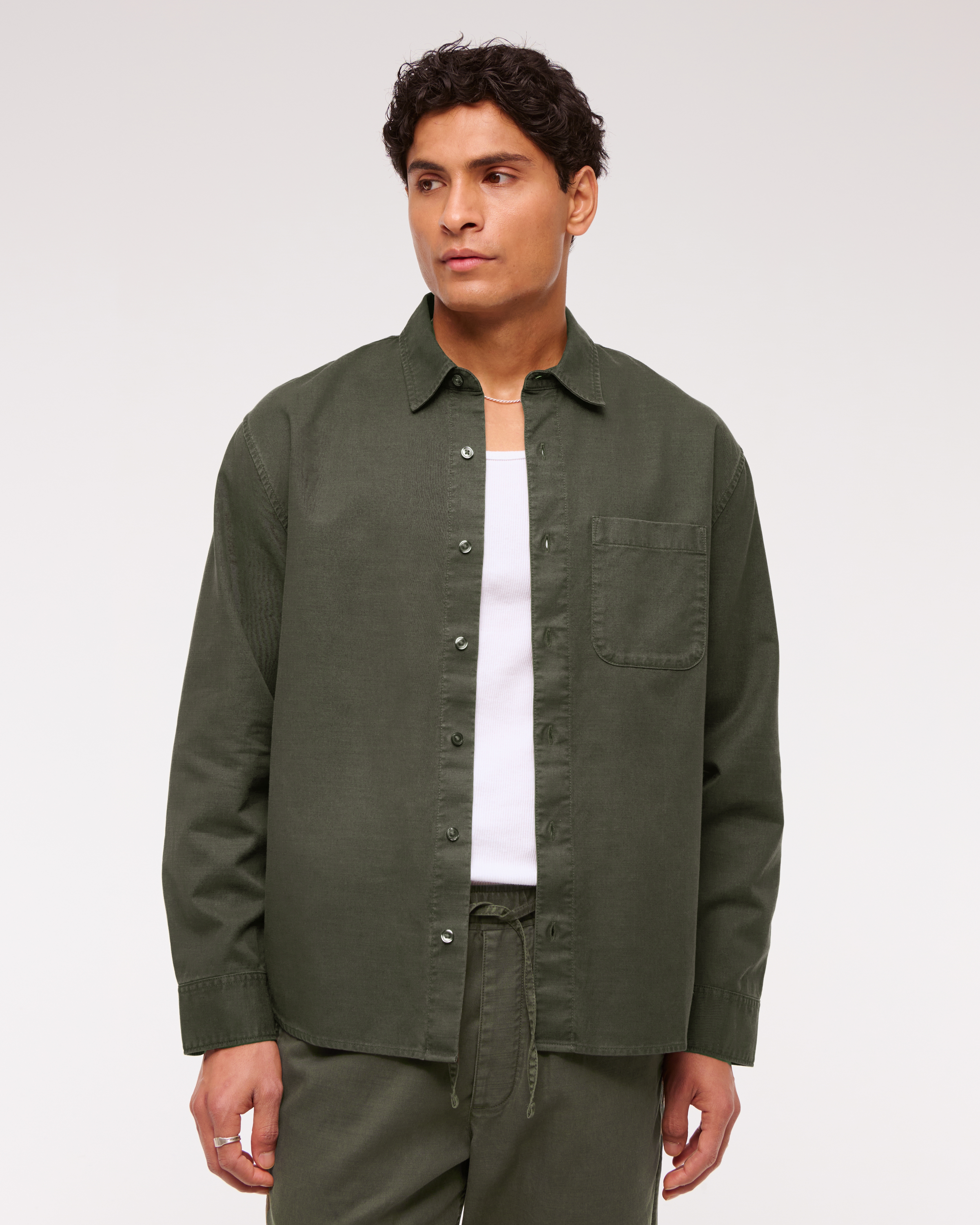 Abercrombie & Fitch Long-sleeve Garment Dye Button-up Shirt In Green