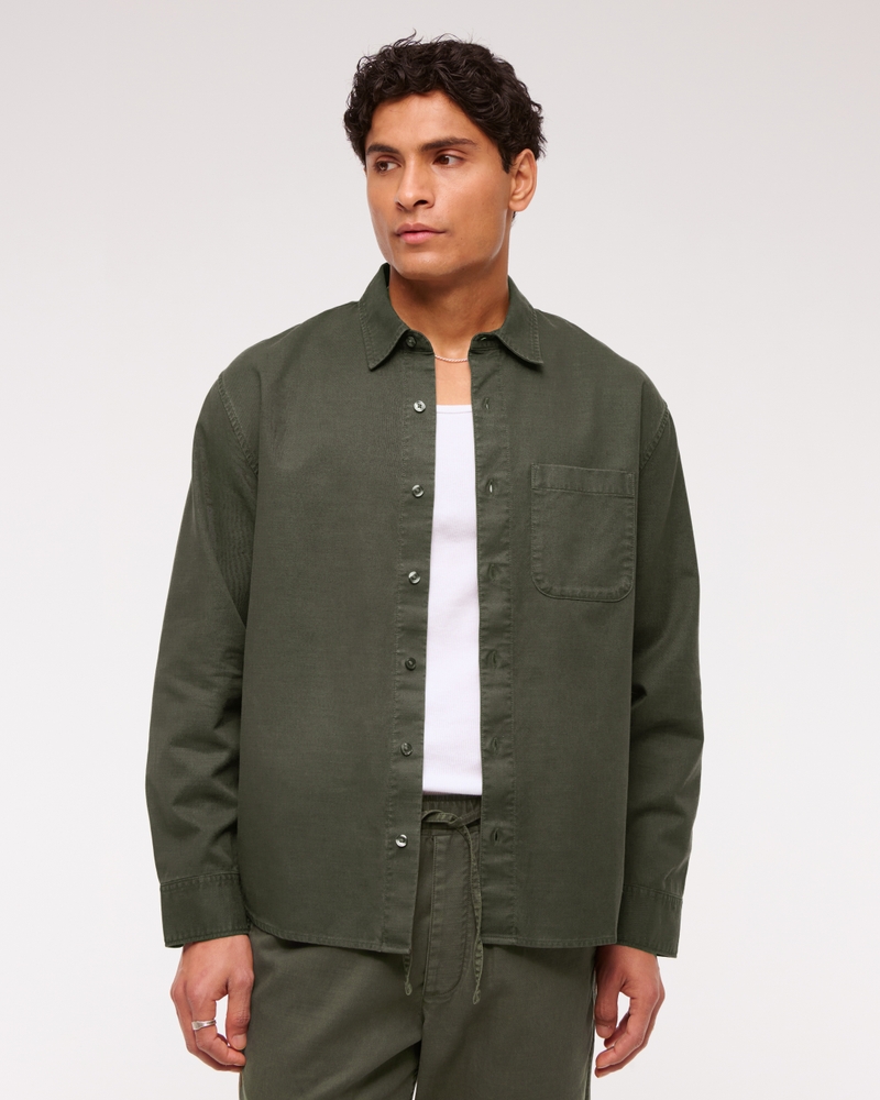 Long-Sleeve Garment Dye Button-Up Shirt