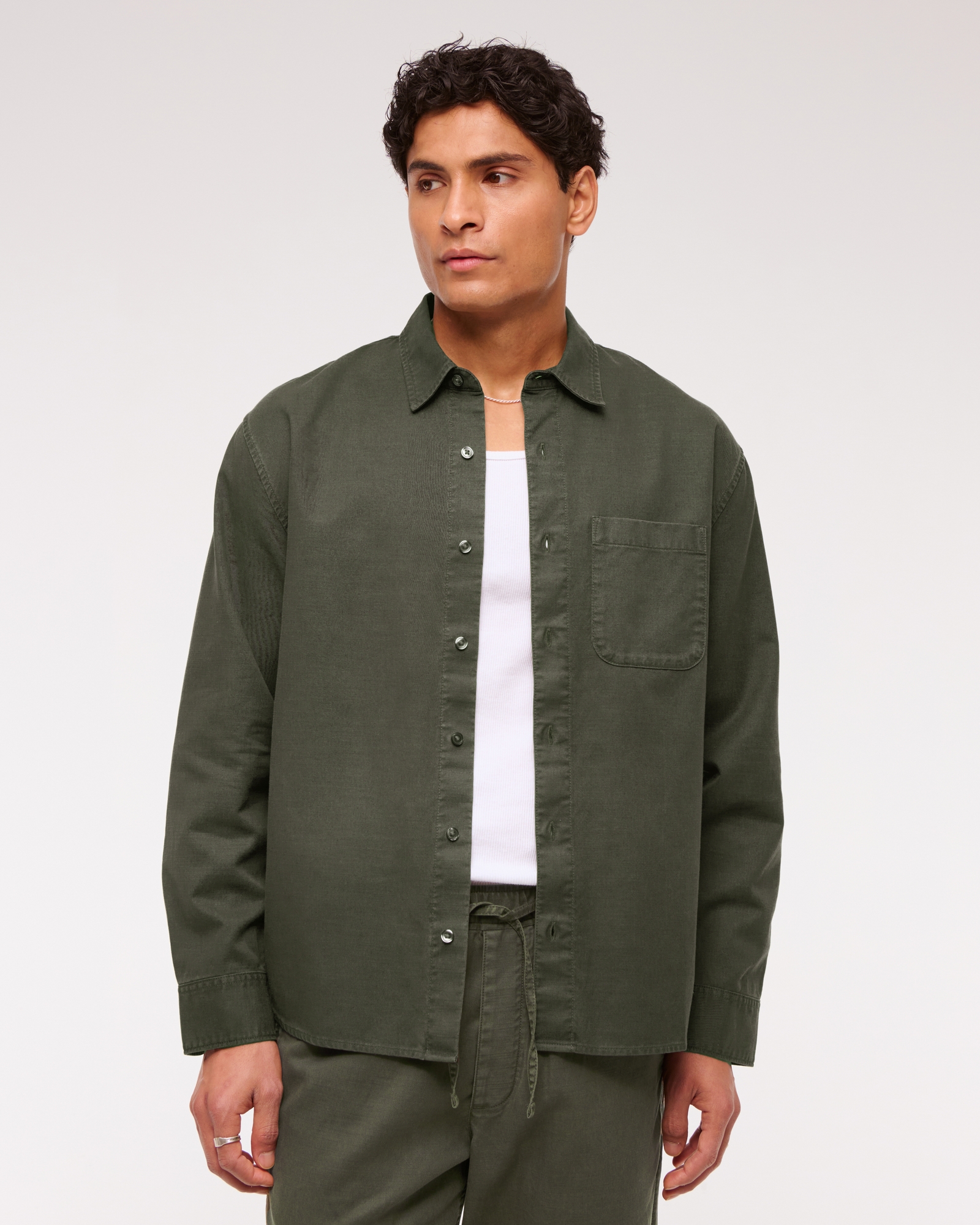 Long-Sleeve Garment Dye Button-Up Shirt