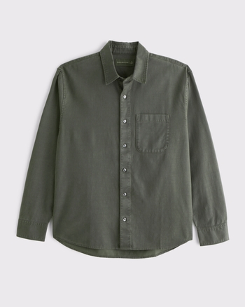 Long-Sleeve Garment Dye Button-Up Shirt