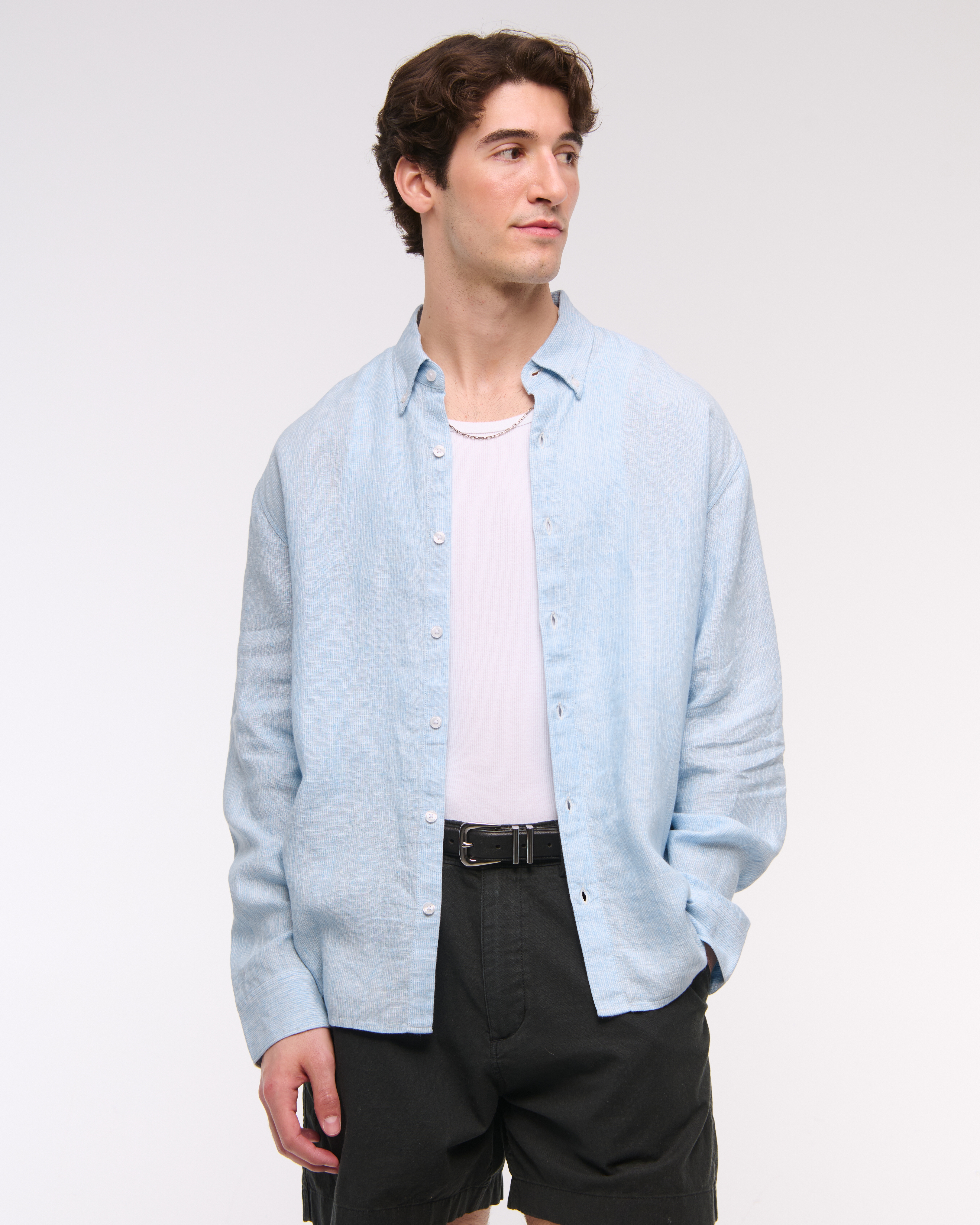 Abercrombie & Fitch Linen Button-up Shirt In Blue
