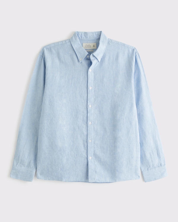 Linen Button-Up Shirt, Light Blue Stripe view 1