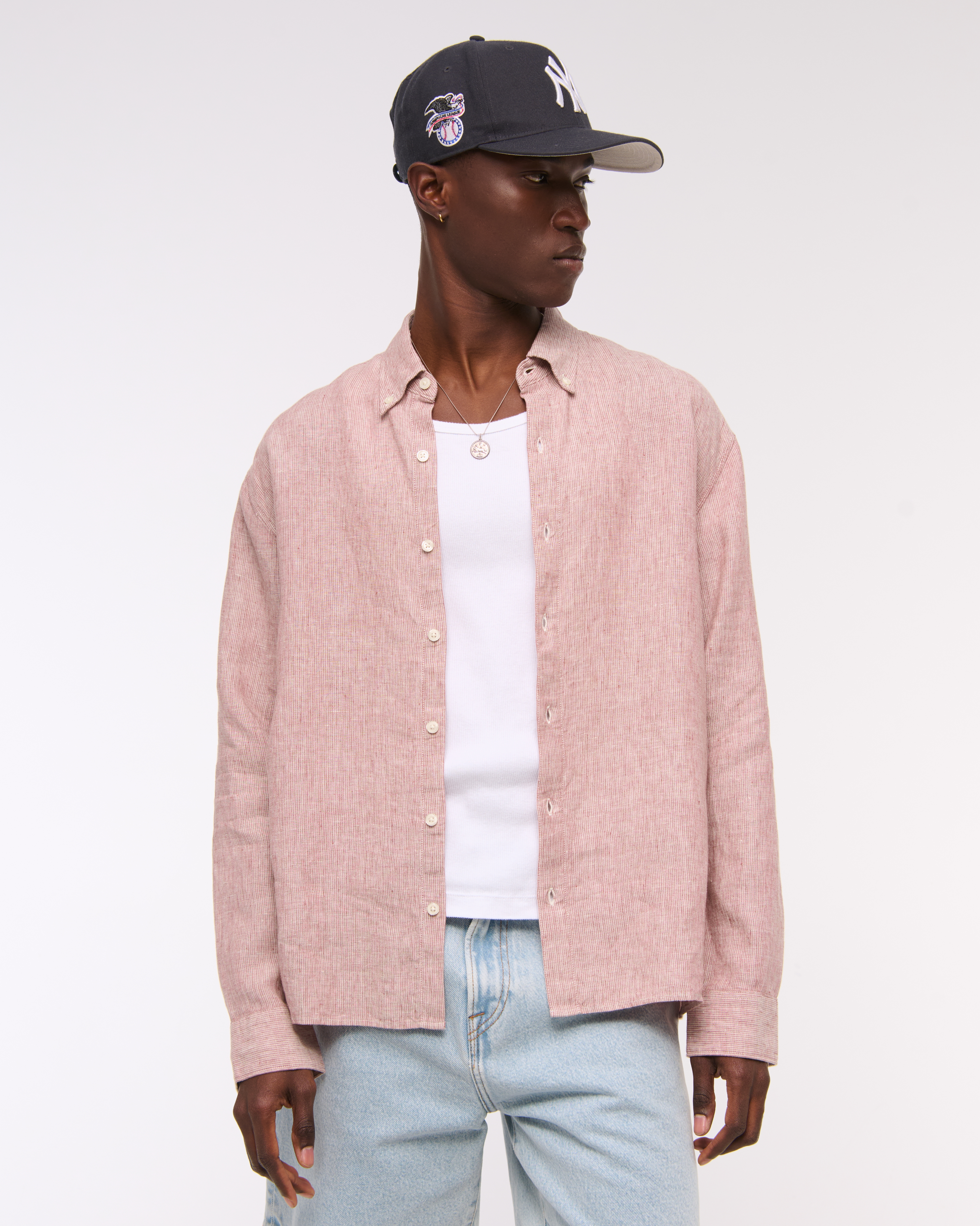 Abercrombie & Fitch Linen Button-up Shirt In Red