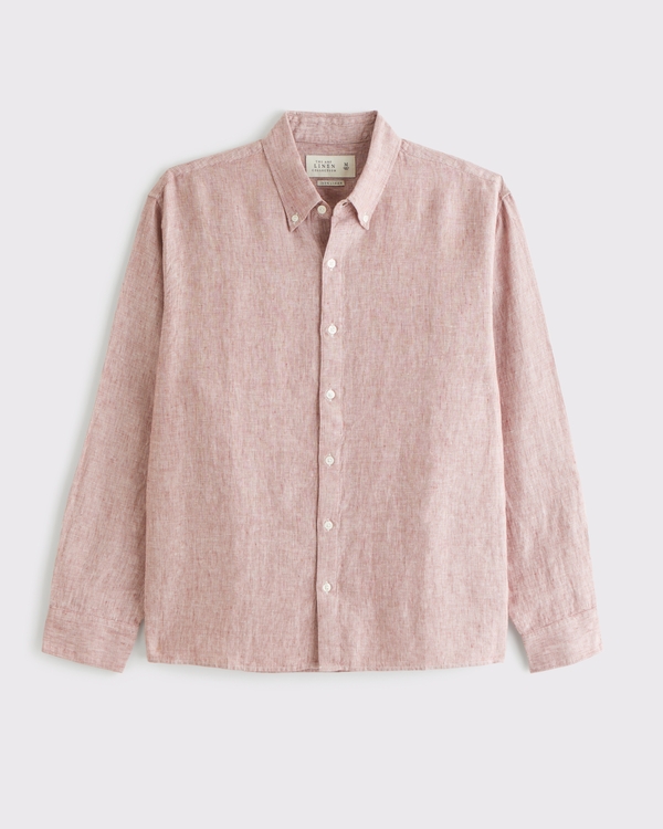 Linen Button-Up Shirt, Red Stripe view 1