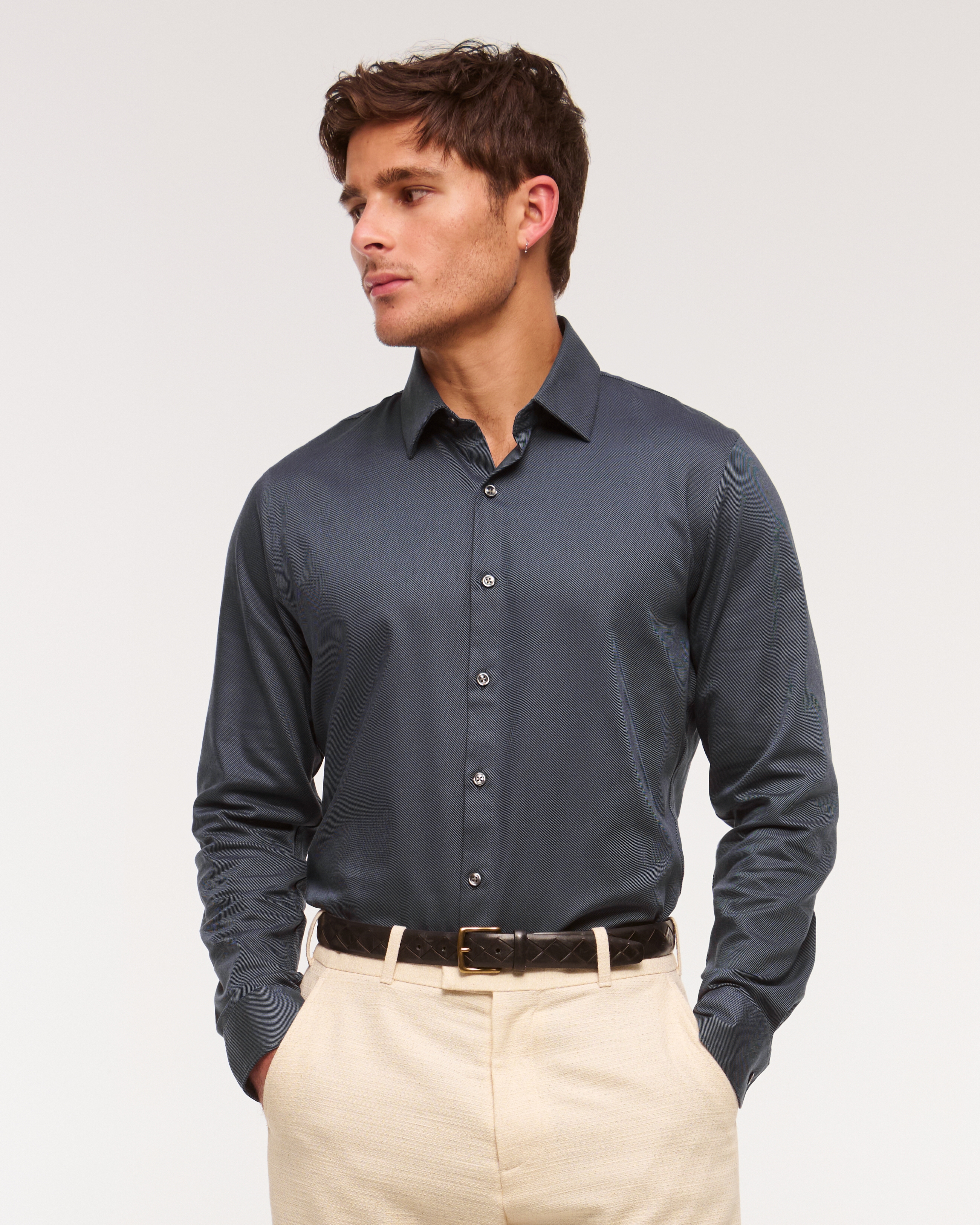 Abercrombie & Fitch A&f Collins Slim Stretch Suiting Shirt In Blue