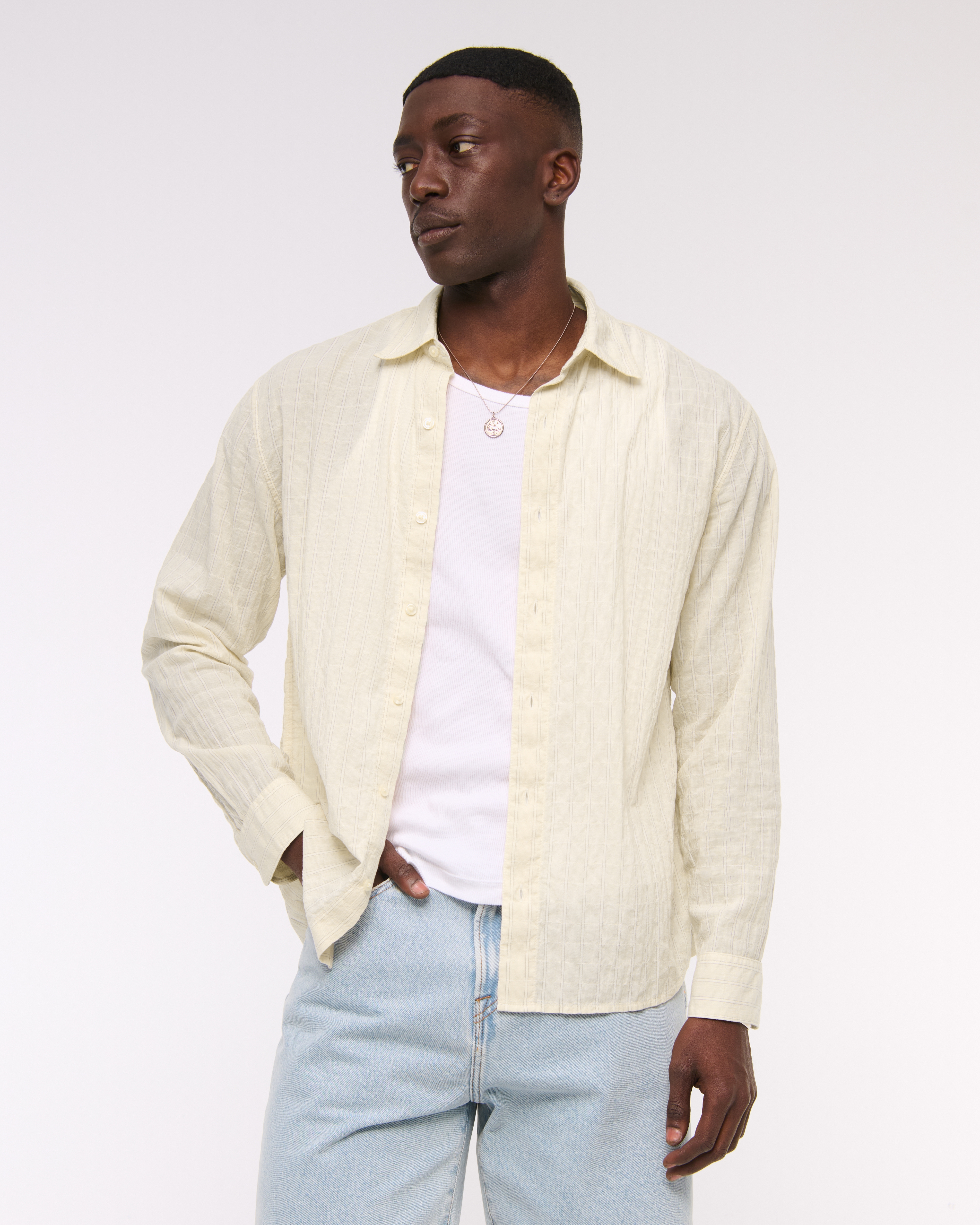 Abercrombie & Fitch Lightweight Crinkle Button-up Shirt In Sand