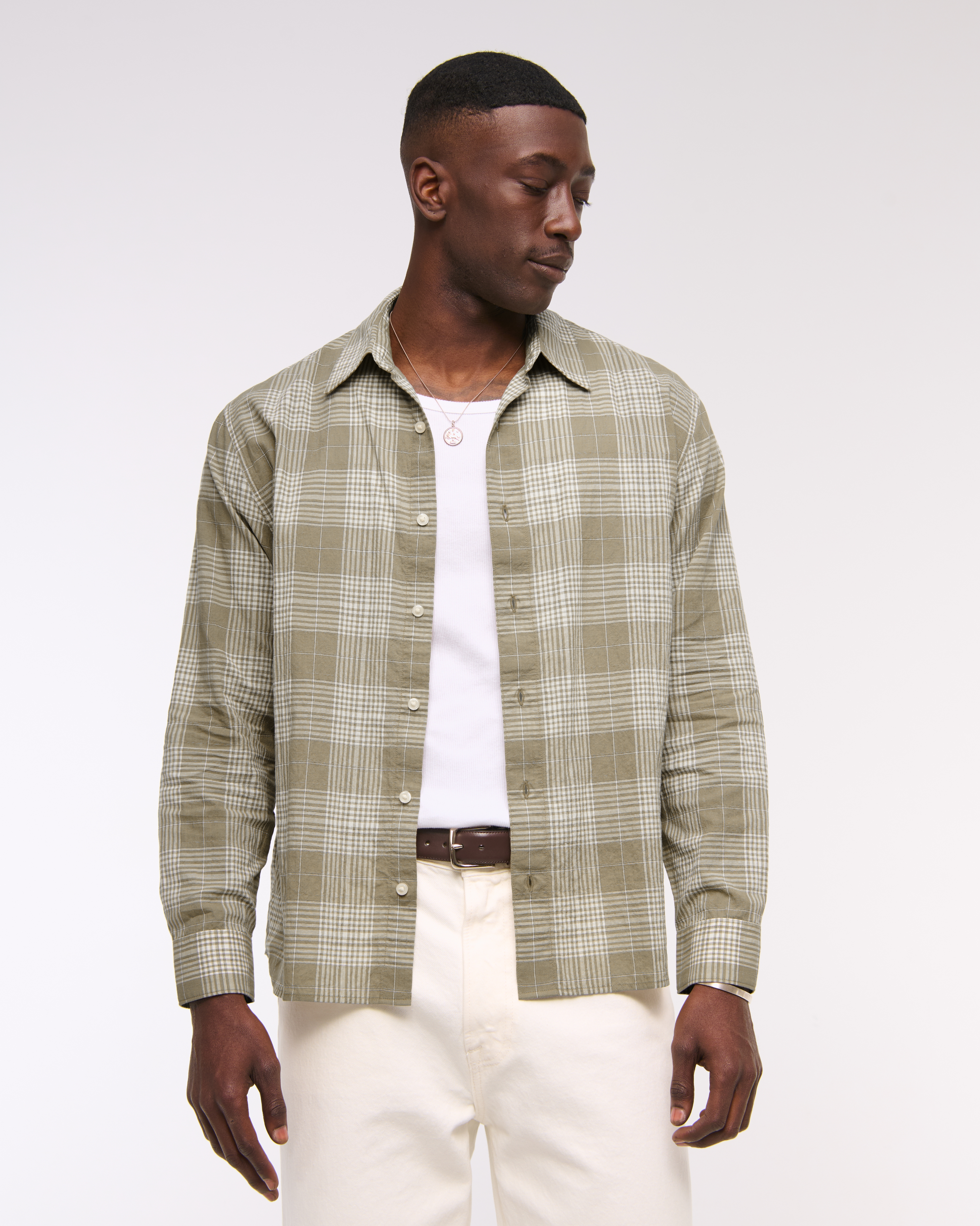 Abercrombie & Fitch Lightweight Crinkle Button-up Shirt In Multi