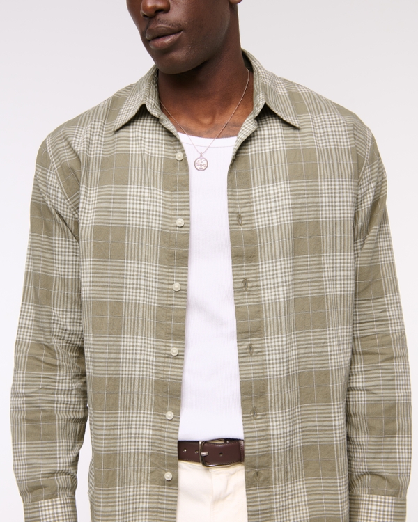 Lightweight Crinkle Button-Up Shirt
