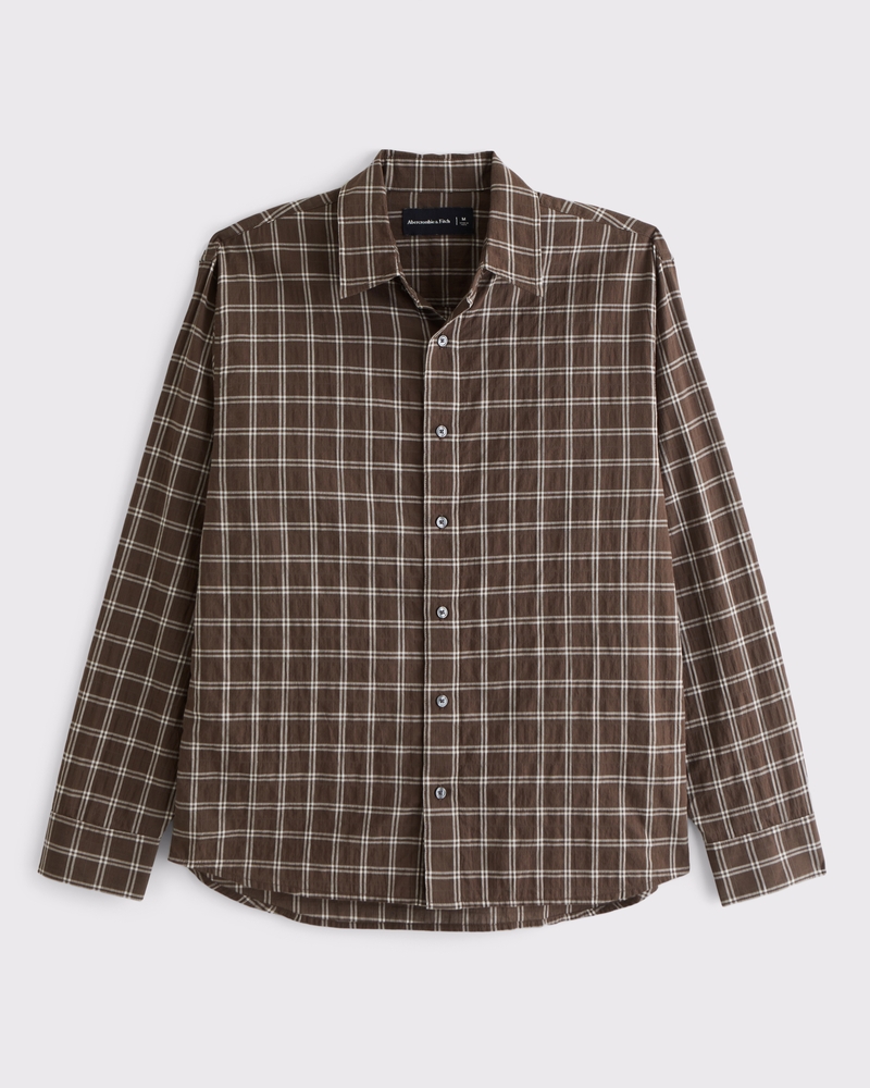 Men's Lightweight Crinkle Button-Up Shirt | Men's Clearance