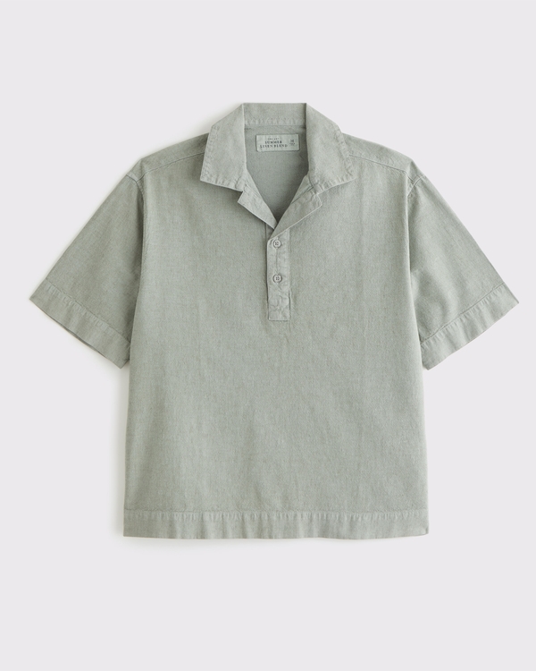 Summer Linen-Blend Popover, Green view 1