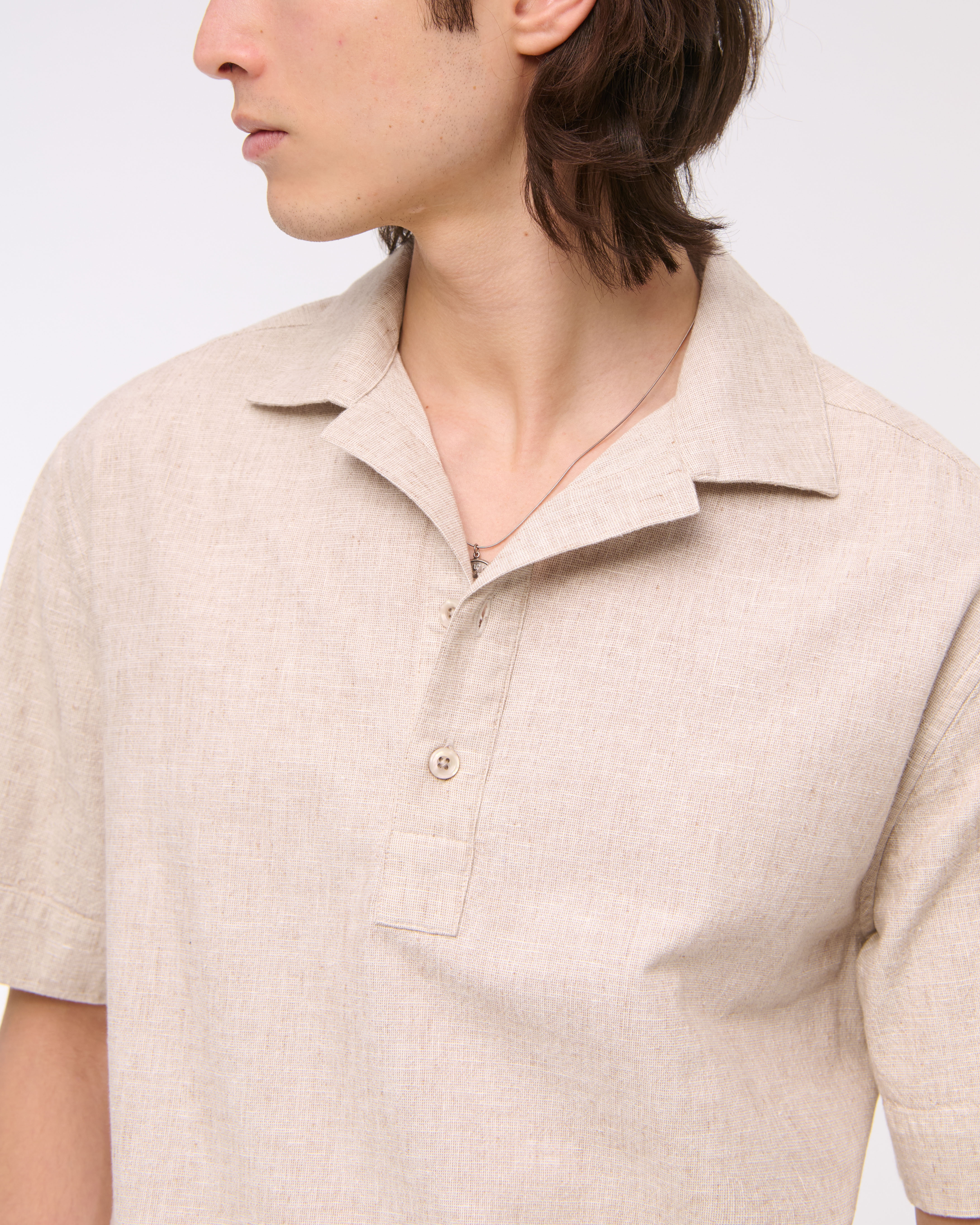 Мужские топы Abercrombie & Fitch Summer Linen-Blend Popover — фото 3