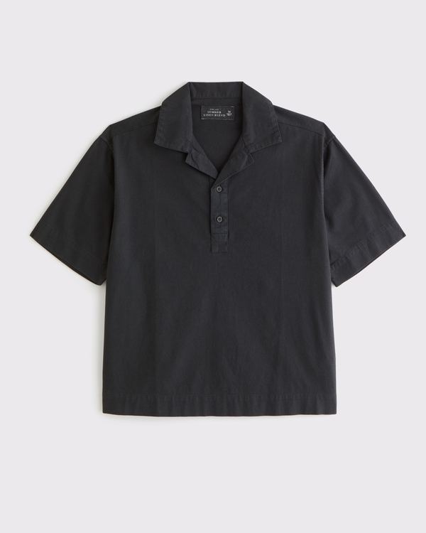 Summer Linen-Blend Popover, Black view 1