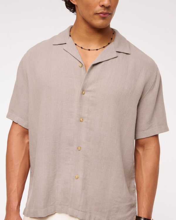 Camp Collar Summer Linen-Blend Shirt, Taupe view 2