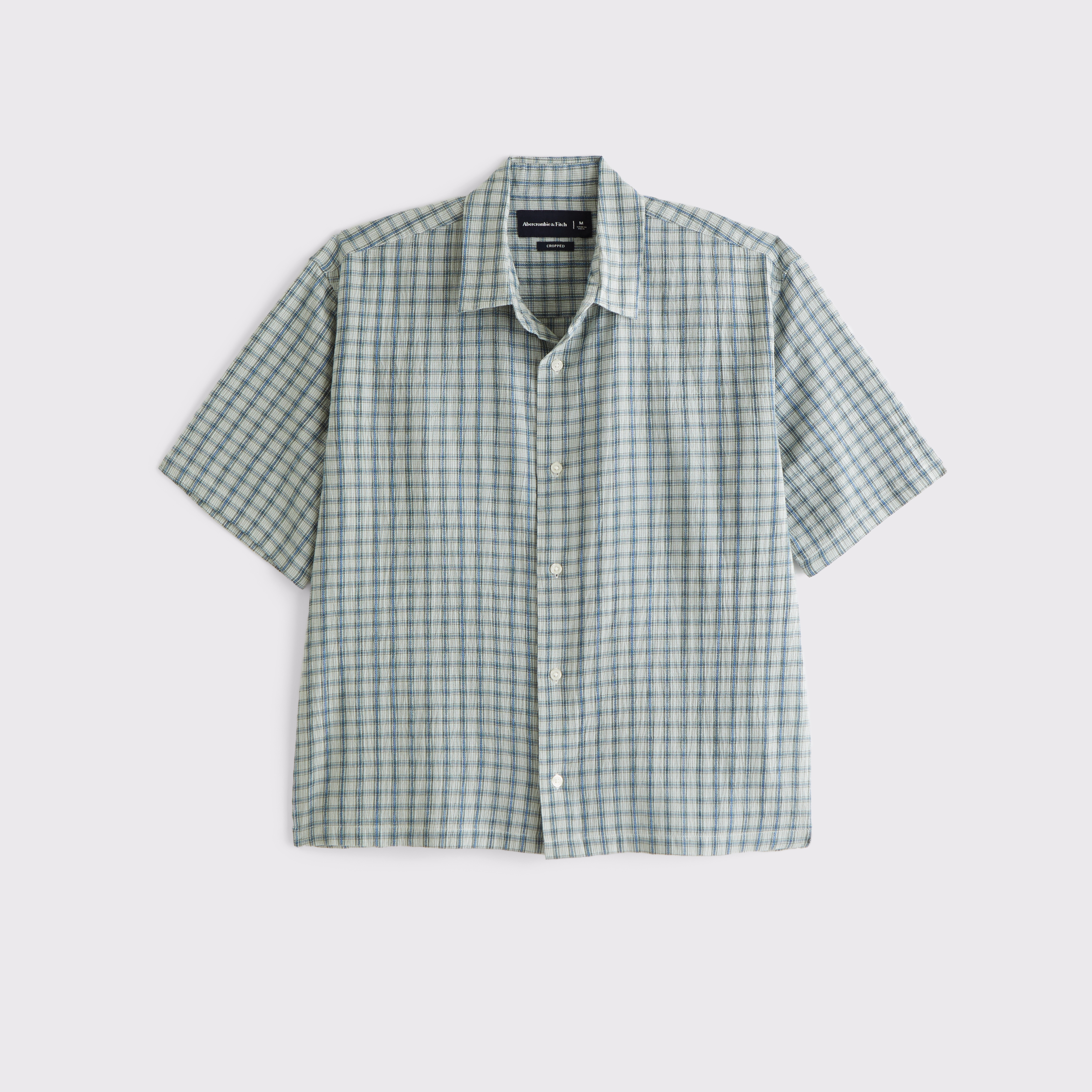 Abercrombie & Fitch Short-sleeve Textural Plaid Button-up Shirt In Green