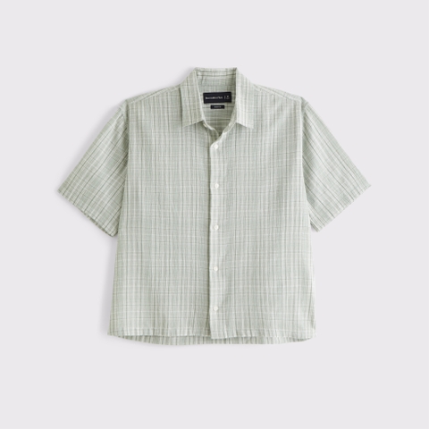 Мужские рубашки Abercrombie & Fitch Short-Sleeve Textural Plaid Button-Up Shirt