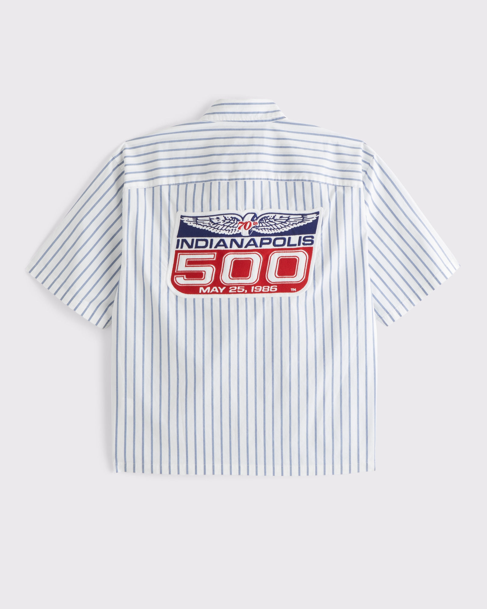 Short-Sleeve Cropped Racing Workwear Button-Up Shirt